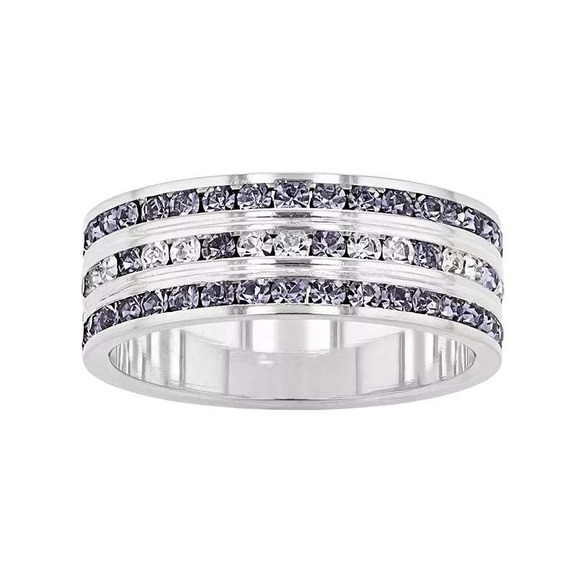 Traditions Jewelry Company Jewelry - Traditions Jewelry Company Sterling Silver Gray & Clear Crystal Three Row Ring